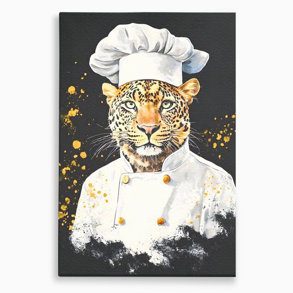 Tablou canvas cu tablou canvas cu leopard bucatar, fara rama, pe sasiu de lemn
